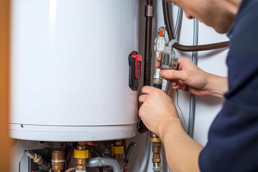 tech working on water heater